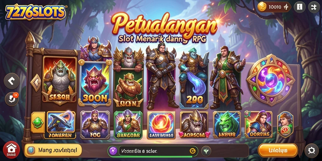 Screenshot gameplay 7276SLOTS yang menampilkan pertempuran dan slot yang mendebarkan.