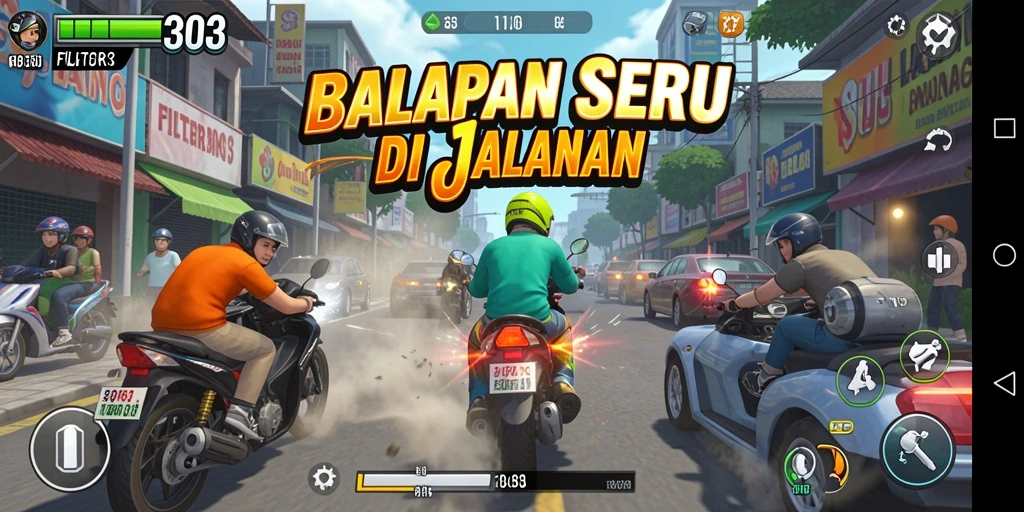 Gameplay balapan yang mendebarkan dengan lintasan berliku.