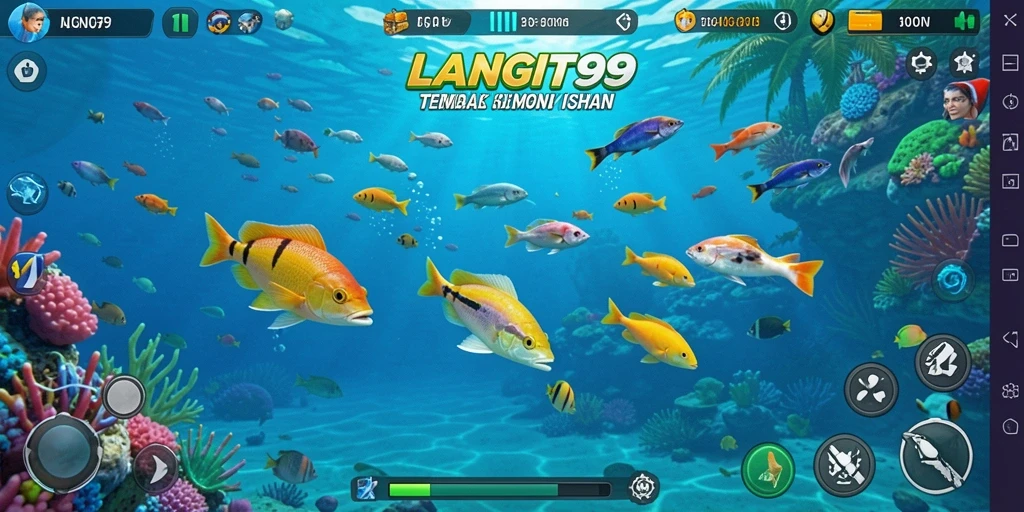 Tampilan gameplay seru dari LANGIT99 saat menangkap ikan.
