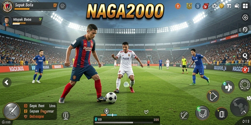 Tampilan gameplay NAGA2000 dengan aksi sepak bola yang intens.